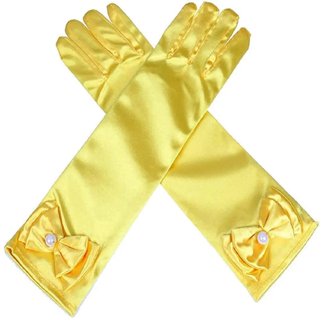 Satin Gloves Princess Dress Up Bows Gloves Long Gloves for Party(Yellow) Fancydresswale