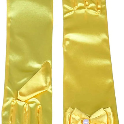 Satin Gloves Princess Dress Up Bows Gloves Long Gloves for Party(Yellow) Fancydresswale