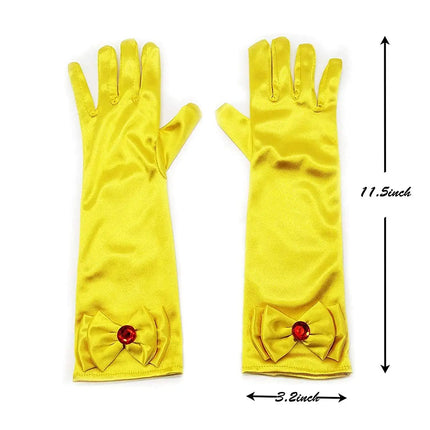 Satin Gloves Princess Dress Up Bows Gloves Long Gloves for Party(Yellow) Fancydresswale