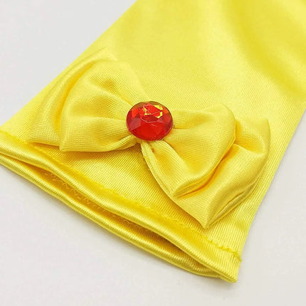 Satin Gloves Princess Dress Up Bows Gloves Long Gloves for Party(Yellow) Fancydresswale