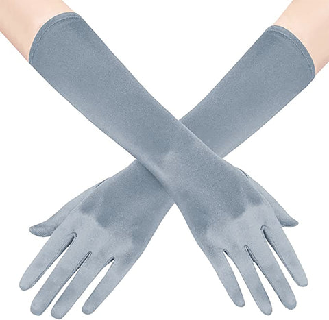 Fancydresswale hand Gloves for women for parties, long colourful satin hand cover 15 Inches; Silver