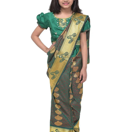 South Indian Ready to Wear Prestich  Festive Saree with Blouse For Girls Fancydresswale.com