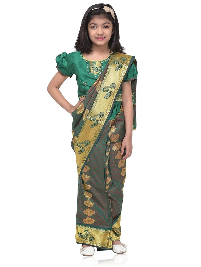 South Indian Ready to Wear Prestich  Festive Saree with Blouse For Girls Fancydresswale.com
