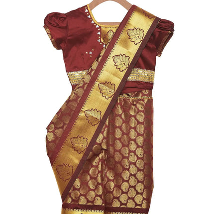 South Indian Ready to Wear Prestich  Festive Saree with Blouse For Girls Fancydresswale.com