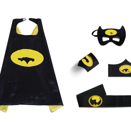 Superhero cape with Felt Mask, Belt and Wrist Band "Batboy, Black" Fancydresswale