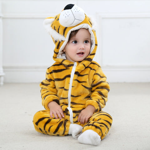 Fancydresswale Unisex Baby Flannel Jumpsuit Tiger Style Cosplay Clothes Bunting Outfits Snowsuit Hooded Romper Outwear (Tiger)