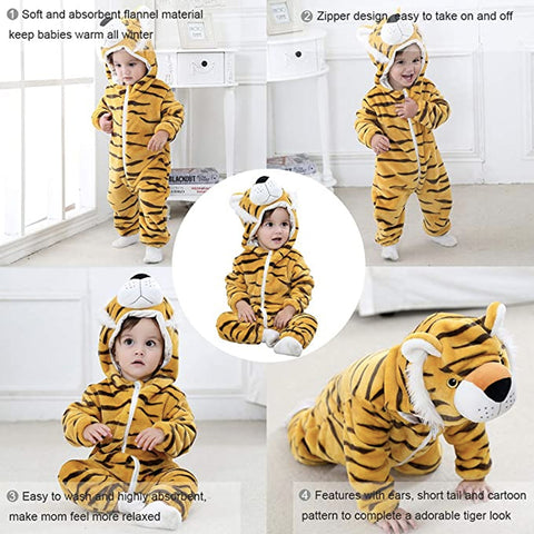Fancydresswale Unisex Baby Flannel Jumpsuit Tiger Style Cosplay Clothes Bunting Outfits Snowsuit Hooded Romper Outwear (Tiger)