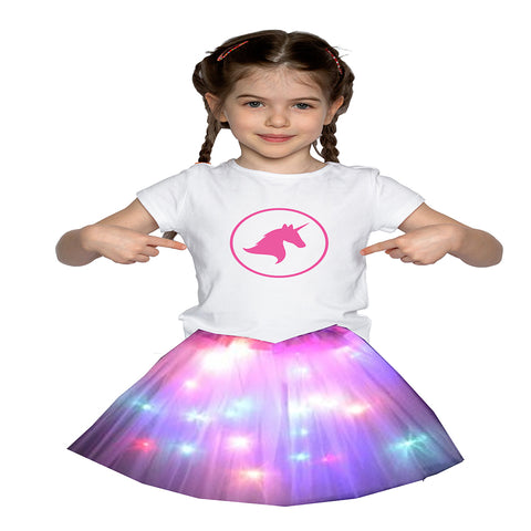 FancyDressWale Unicorn Pink Tutu LED Skirt and Top Birthday Dress for Girls-A4