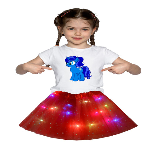 FancyDressWale Unicorn Red Tutu LED Skirt and Top Birthday Dress for Girls-B10