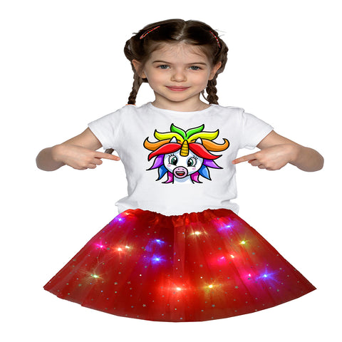 FancyDressWale Unicorn Red Tutu LED Skirt and Top Birthday Dress for Girls-B2