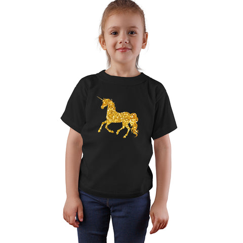 Fancydresswale Unicorn Black Golden Cotton T-shirts for Kids and Adults