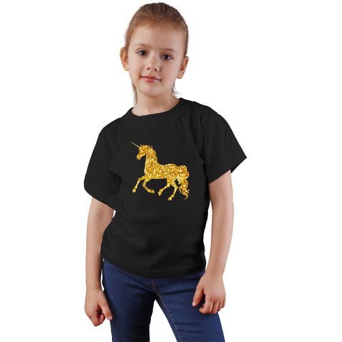 Fancydresswale Unicorn Black Golden Cotton T-shirts for Kids and Adults
