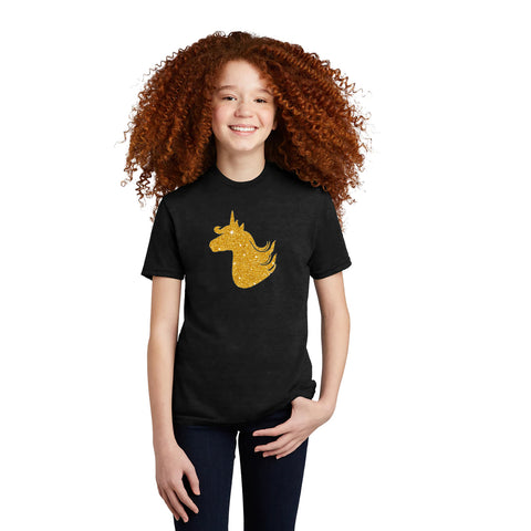 Unicorn Black Gold Cotton T-shirts for Kids and Adults