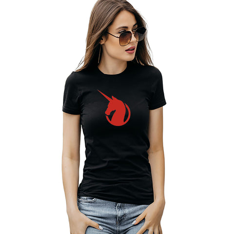 Unicorn Black Red Cotton T-shirts for Girls and Adults