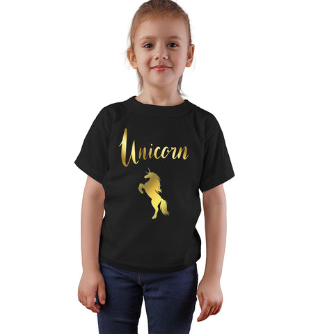 Unicorn Gold Black Cotton T-shirts for Girls and Adults