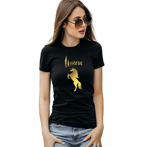 Unicorn Gold Black Cotton T-shirts for Girls and Adults