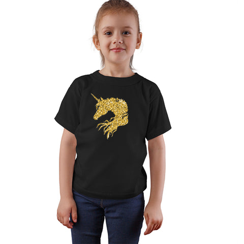 Fancydresswale Unicorn Golden Black Cotton T-shirts for Girls