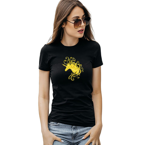 Fancydresswale Unicorn Black-Gold Cotton T-shirts