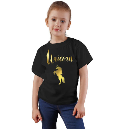 Unicorn Gold Black Cotton T-shirts for Girls and Adults fancydresswale.com