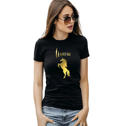 Unicorn Gold Black Cotton T-shirts for Girls and Adults fancydresswale.com