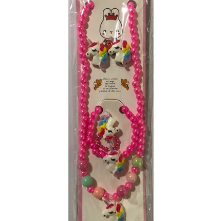 Unicorn Pearl Jewellery Set of 4 (Necklace,Bracelet,Ring and earring) Random Colour Fancydresswale