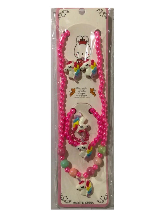 Unicorn Pearl Jewellery Set of 4 (Necklace,Bracelet,Ring and earring) Random Colour Fancydresswale