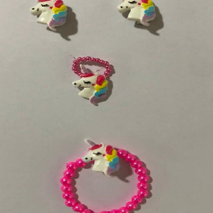 Unicorn Pearl Jewellery Set of 4 (Necklace,Bracelet,Ring and earring) Random Colour Fancydresswale