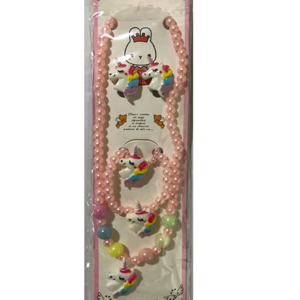 Unicorn Pearl Jewellery Set of 4 (Necklace,Bracelet,Ring and earring) Random Colour Fancydresswale
