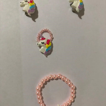 Unicorn Pearl Jewellery Set of 4 (Necklace,Bracelet,Ring and earring) Random Colour Fancydresswale
