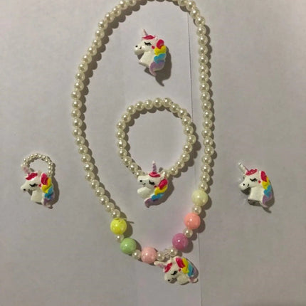 Unicorn Pearl Jewellery Set of 4 (Necklace,Bracelet,Ring and earring) Random Colour Fancydresswale