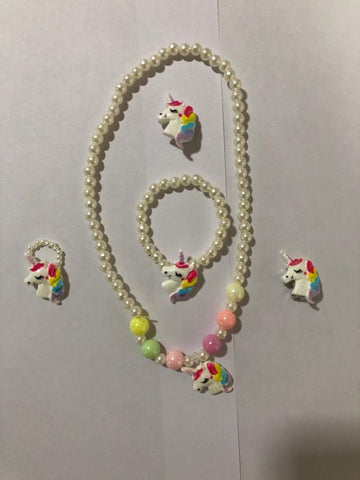 Unicorn Pearl Jewellery Set of 4 (Necklace,Bracelet,Ring and earring) Random Colour
