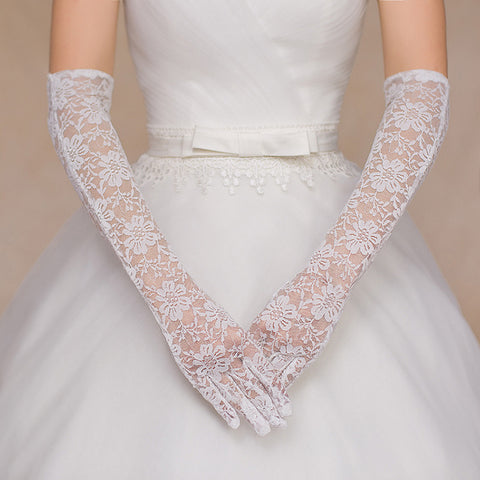Fancydresswale Floral Lace Gloves for Wedding Opera Party Flapper Lace Gloves Stretchy Adult Size- White
