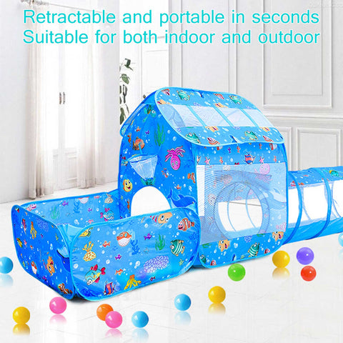 Kids Play Tent with Play Tunnel, Ball Pit, Basketball Hoop for Boys & Girls,Playhouse Toy for Baby Indoor/Outdoor, for 2 Year Plus Old Child ( Balls not Included) (without Tunnel)