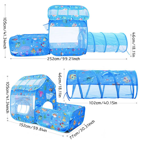 Fancydresswale 3 in1 Kids Play Tent with Play Tunnel, Ball Pit, Basketball Hoop for Boys & Girls,Playhouse Toy for Baby Indoor/Outdoor, for 2 Year Plus Old Child ( Balls not Included) (with Tunnel)
