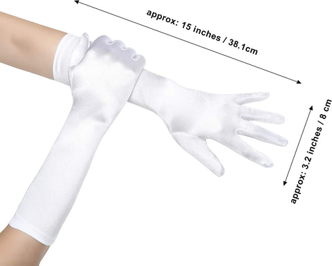 Fancydresswale hand Gloves for women for parties, long colourful satin hand cover 15 Inches; White