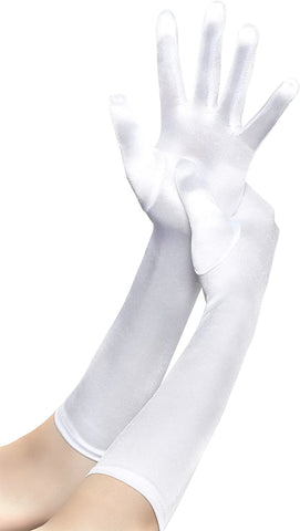 Fancydresswale hand Gloves for women for parties, long colourful satin hand cover 15 Inches; White