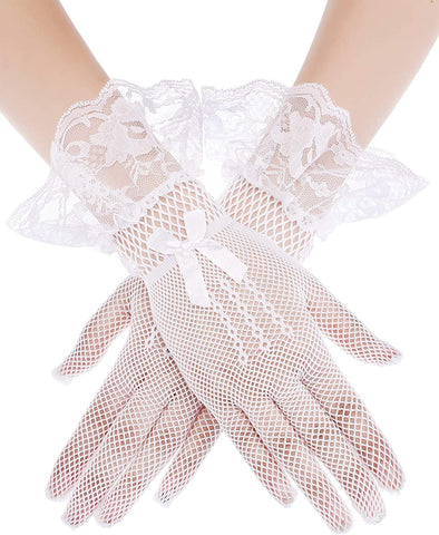 Fancydresswale Lace Vintage Bridal Elegant Party Full Finger Gloves for Party, wedding and Anniversaries; White Color