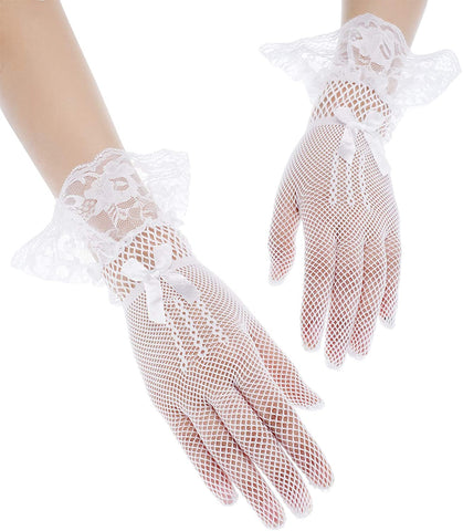 Fancydresswale Lace Vintage Bridal Elegant Party Full Finger Gloves for Party, wedding and Anniversaries; White Color