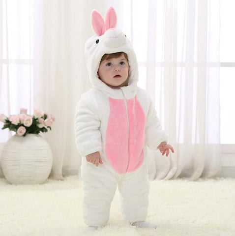 Fancydresswale Unisex Baby Flannel Jumpsuit White Rabbit Style Cosplay Clothes Bunting Outfits Snowsuit Hooded Romper Outwear (White Rabbit)