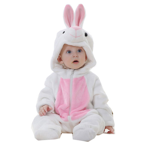 Fancydresswale Unisex Baby Flannel Jumpsuit White Rabbit Style Cosplay Clothes Bunting Outfits Snowsuit Hooded Romper Outwear (White Rabbit)