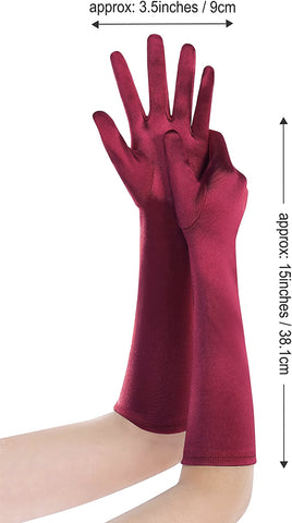 Fancydresswale hand Gloves for women for parties, long colourful satin hand cover 15 Inches; Wine Red