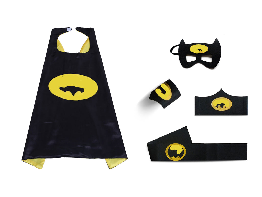 Superhero cape with Felt Mask, Belt and Wrist Band "Batboy, Black"