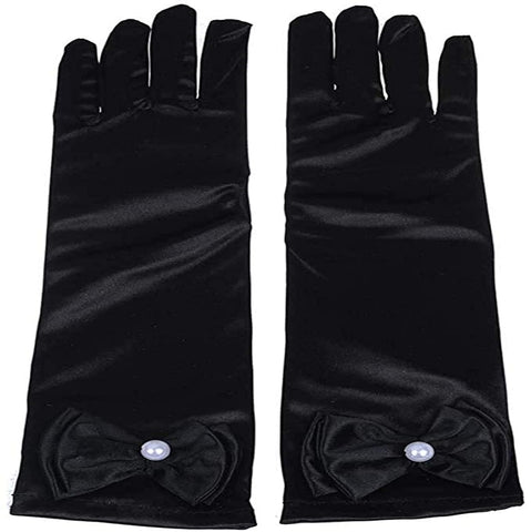 Satin Gloves Princess Dress Up Bows Gloves Long Gloves for Party(Black)