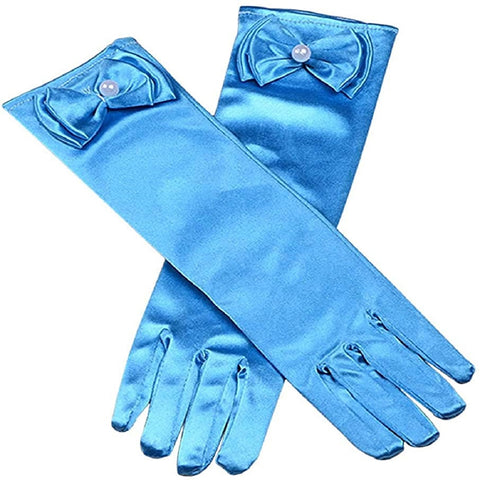 Satin Gloves Princess Dress Up Bows Gloves Long Gloves for Party(Blue)