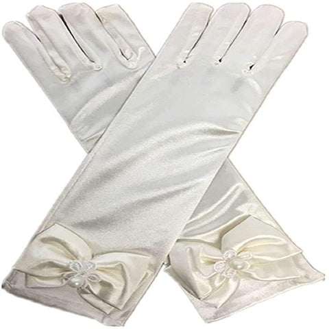 Satin Gloves Princess Dress Up Bows Gloves Long Gloves for Party{Champagne)