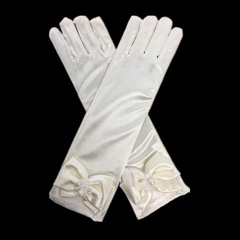 Satin Gloves Princess Dress Up Bows Gloves Long Gloves for Party{Champagne)