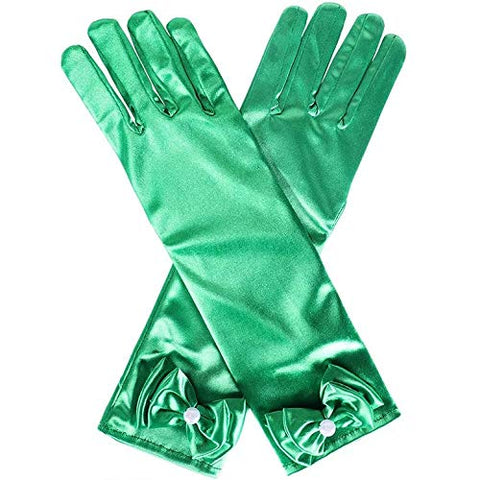 Satin Gloves Princess Dress Up Bows Gloves Long Gloves for Party(Green)