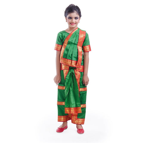 Bharatnatyam Costume for Girls with Light Bharatnatyam Jewellery