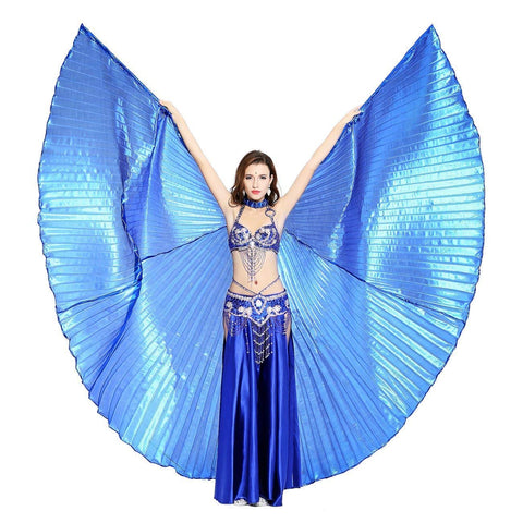 Opening Belly Dance Isis Wings Dancing Props with Sticks Rods-Blue