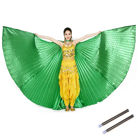 Opening Belly Dance Isis Wings Dancing Props with Sticks Rods-Green